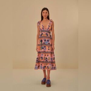 EUC AUTH FARM RIO Pink Seashell Tapestry Midi Dress Size SMALL S